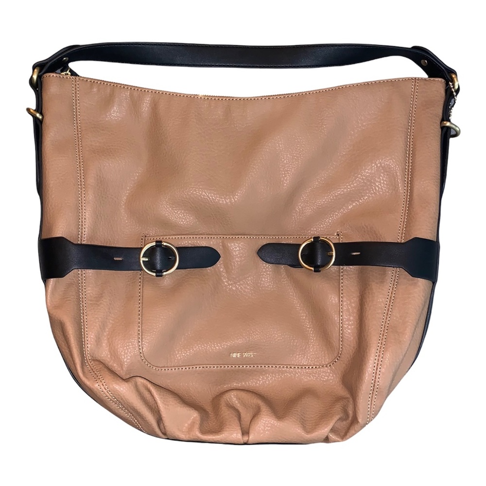 Nine West Light Brown Faux Leather Black Buckle Large Purse